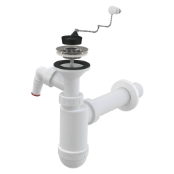 ALCA A41PR Sifon umyvadlový Ø40 mm s přípojkou a nerezovou mřížkou Ø63 mm, řetízek