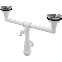 ALCA A453P Sifon pro dvoudřez s nerezovými mřížkami Ø115 a přípojkou, DN40/50