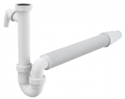 ALCA A83-DN50/40 Sifon dřezový trubkový s převlečnou maticí 6/4\", přípojkou a flexi hadicí