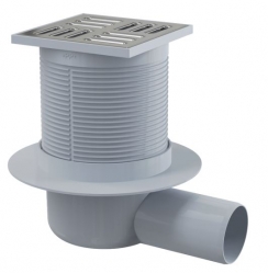 ALCA APV1 Podlahová vpust 105×105/50 mm boční, mřížka nerez, vodní zápachová uzávěra
