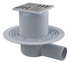 ALCA APV101 Podlahová vpust 105×105/50 mm, boční, mřížka nerez, zápachová uzávěra