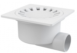 ALCA APV15 Podlahová vpust 150×150/50 mm, boční, mřížka bílá, vodní zápachová uzávěra