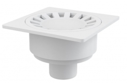 ALCA APV16 Podlahová vpust 150×150/50 mm, přímá, mřížka bílá, vodní zápachová uzávěra