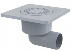 ALCA APV3 Podlahová vpust 150×150/50 mm, boční, mřížka šedá, vodní zápachová uzávěra