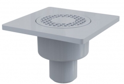 ALCA APV4 Podlahová vpust 150×150/50 mm, přímá, mřížka šedá, vodní zápachová uzávěra