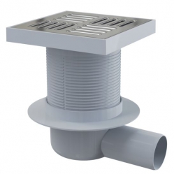 ALCA APV5411 Podlahová vpust 150×150/50 mm, boční, mřížka nerez, vodní zápachová uzávěra
