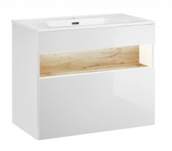 Comad Skříňka pod umyvadlo Bahama White 821, 80x68x46 cm, bílá lesk/dub Wotan