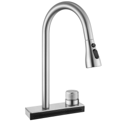 Dřezová stojánková baterie se sprchou a vodopádem Rea Conor Brush NICKEL - REA-B6313