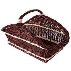 Náhled obrázku: HS Flamingo Koš na dřevo proutěný rovný, tmavý prošívaný 