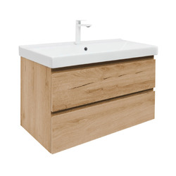 Koupelnová skříňka 2 zásuvková s umyvadlem a baterií SAT B-Way 99x50x45 cm dub mat BWAY2100OAKU1BBI