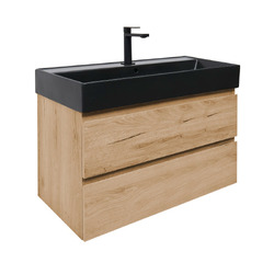 Koupelnová skříňka 2 zásuvková s umyvadlem a baterií SAT B-Way 99x50x45 cm dub mat BWAY2100OAKU2B2B