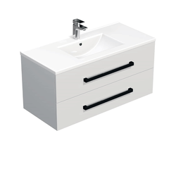 Koupelnová skříňka s černou úchytkou a umyvadlem SAT Cube Way 100x53x46 cm bílá lesk CUBE46C1002BIMOD