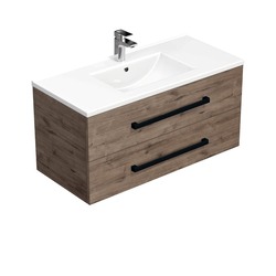 Náhled obrázku: Koupelnová skříňka s černou úchytkou a umyvadlem SAT Cube Way 100x53x46 cm dub Wellington mat CUBE46C1002DWMOD 