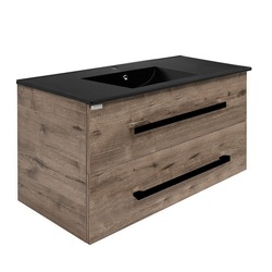 Koupelnová skříňka s černou úchytkou a umyvadlem SAT Cube Way 100x53x46 cm dub Wellington mat CUBE46C1002DWMODC