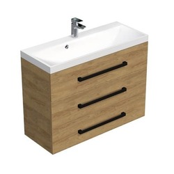 Koupelnová skříňka s černou úchytkou a umyvadlem SAT Cube Way 100x71x40 cm dub Hickory mat CUBE2C1003DH