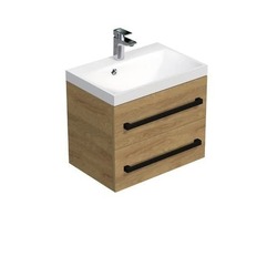 Koupelnová skříňka s černou úchytkou a umyvadlem SAT Cube Way 60x53x40 cm dub Hickory mat CUBE2C60ZDH