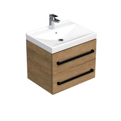 Náhled obrázku: Koupelnová skříňka s černou úchytkou a umyvadlem SAT Cube Way 60x53x46 cm dub Hickory mat CUBE46C602DHVER 