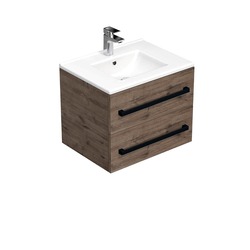 Koupelnová skříňka s černou úchytkou a umyvadlem SAT Cube Way 60x53x46 cm dub Wellington mat CUBE46C602DWMOD