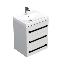 Koupelnová skříňka s černou úchytkou a umyvadlem SAT Cube Way 60x76,5x46 cm bílá lesk CUBE46C603BIVER