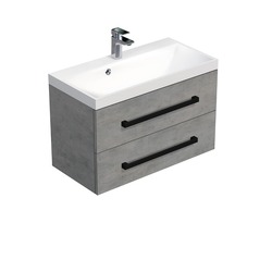 Náhled obrázku: Koupelnová skříňka s černou úchytkou a umyvadlem SAT Cube Way 80x53x40 cm beton mat CUBE2C80ZBE 
