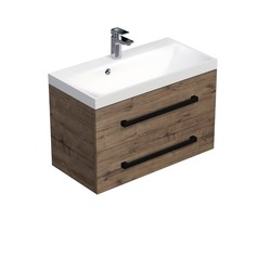 Koupelnová skříňka s černou úchytkou a umyvadlem SAT Cube Way 80x53x40 cm dub Wellington mat CUBE2C80ZDW