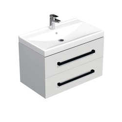 Náhled obrázku: Koupelnová skříňka s černou úchytkou a umyvadlem SAT Cube Way 80x53x46 cm bílá lesk CUBE46C802BIVER 