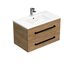 Koupelnová skříňka s černou úchytkou a umyvadlem SAT Cube Way 80x53x46 cm dub Hickory mat CUBE46C802DHMOD