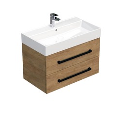 Koupelnová skříňka s černou úchytkou a umyvadlem SAT Cube Way 80x53x46 cm dub Hickory mat CUBE46C803DHSAT