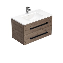 Koupelnová skříňka s černou úchytkou a umyvadlem SAT Cube Way 80x53x46 cm dub Wellington mat CUBE46C802DWMOD