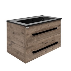 Koupelnová skříňka s černou úchytkou a umyvadlem SAT Cube Way 80x53x46 cm dub Wellington mat CUBE46C802DWMODC