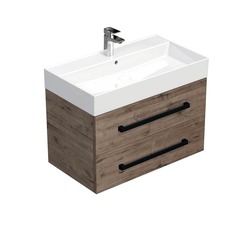 Koupelnová skříňka s černou úchytkou a umyvadlem SAT Cube Way 80x53x46 cm dub Wellington mat CUBE46C802DWSAT