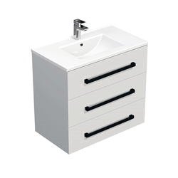 Koupelnová skříňka s černou úchytkou a umyvadlem SAT Cube Way 80x76,5x46 cm bílá lesk CUBE46C803BIMOD