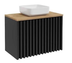 Koupelnová skříňka s dubovou krycí deskou SAT Delano 80x56x45 cm černá mat DELANO80ZCDE