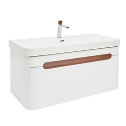 Náhled obrázku: Koupelnová skříňka s umyvadlem a baterií SAT Fusion 97,5x43x45 cm bílá matná mat SATFUSION100WUBA 