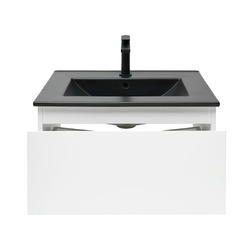 Náhled obrázku:  Skříňka s černým umyvadlem a baterií 1x zásuvka dub matný