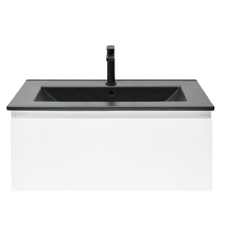 Náhled obrázku:  Skříňka s černým umyvadlem a baterií 1x zásuvka dub matný