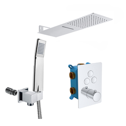 Mereo Dita Sprchová sada s termostatickou podomítkovou tlačítkovou baterií, 3-cestná,- hranatý kryt - CB60157TC2N