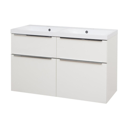 Mereo Mailo Koupelnová skříňka s dvojumyvadlem z litého mramoru bílá 4 zásuvky 1210x580x458mm