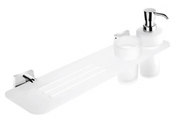 NIMCO Keira Koupelnová polička s frézovanými otvory sklenkou a dávkovačem 50 cm matný Plexiglass/chrom