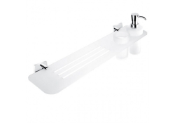 NIMCO Keira Koupelnová polička s frézovanými otvory sklenkou a dávkovačem 60 cm matný Plexiglass/chrom