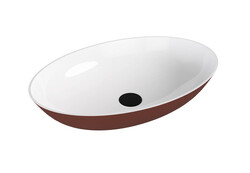 Polysan BANERA OVAL umyvadlo na desku, litý mramor, 60x40cm, bílá/hnědá mat