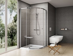 Ravak Pivot Sprchový kout čtvrtkruhový 90x90cm (R500) PSKK3-90 rám satin sklo čiré