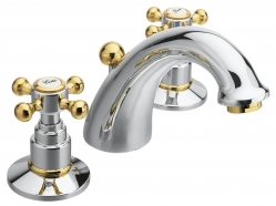 Náhled obrázku: Sapho Antea Tříprvková umyvadlová retro baterie s výpustí chrom/zlato 