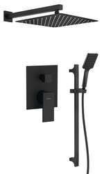 Náhled obrázku: Sapho CUBEMIX podomítkový sprchový set s pákovou baterií, 2 výstupy, posuvný držák sprchy, černá mat - CM042B-02 