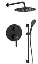 Náhled obrázku: Sapho ICONIC podomítkový sprchový set s pákovou baterií, 2 výstupy, posuvný držák sprchy, černá mat - AF042B-02 