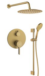 Náhled obrázku: Sapho ICONIC podomítkový sprchový set s pákovou baterií, 2 výstupy, posuvný držák sprchy, zlato mat - AF042GB-02 