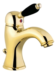 Náhled obrázku: Sapho Kirké Black Stojánková umyvadlová baterie s výpustí černá páčka zlato 