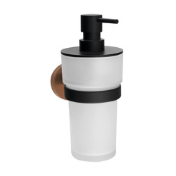 Sapho LARISSA Dávkovač mýdla bez vrtání k nalepení 250ml, mléčné sklo, černá/měď mat