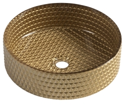 Náhled obrázku: Sapho MARAGUA Skleněné gravírované umyvadlo na desku průměr 39,5 cm zlato 