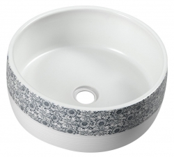 Sapho Priori Umyvadlo na desku průměr 41 cm, bílá s modrým vzorem